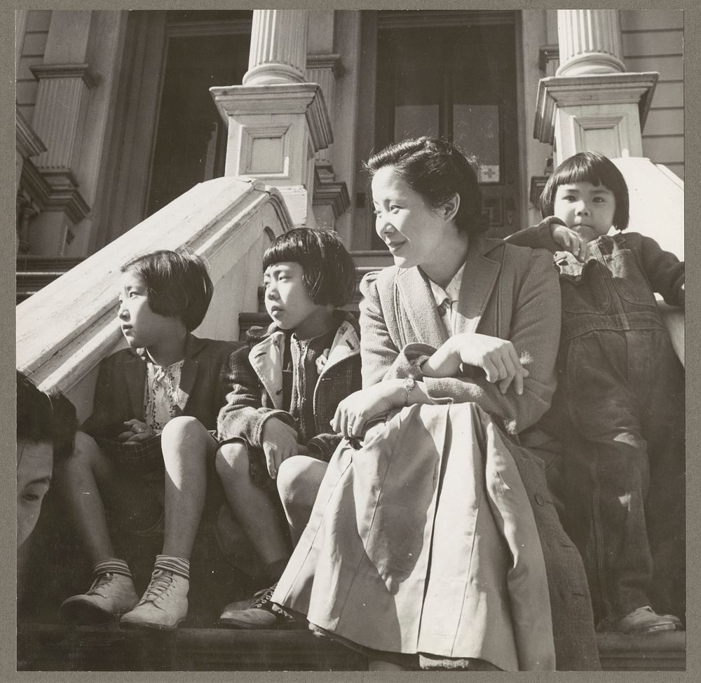 San Francisco, Calif. Apr. 1942. Children whose father is being held as a dangerous enemy alien, and their mother, who with…