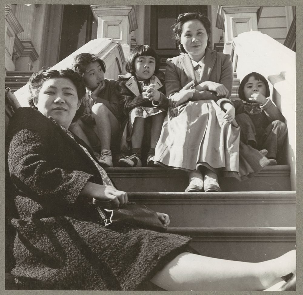 San Francisco, Calif. Apr. 1942. Husbands of the two women appearing in this picture are being held as dangerous enemy…