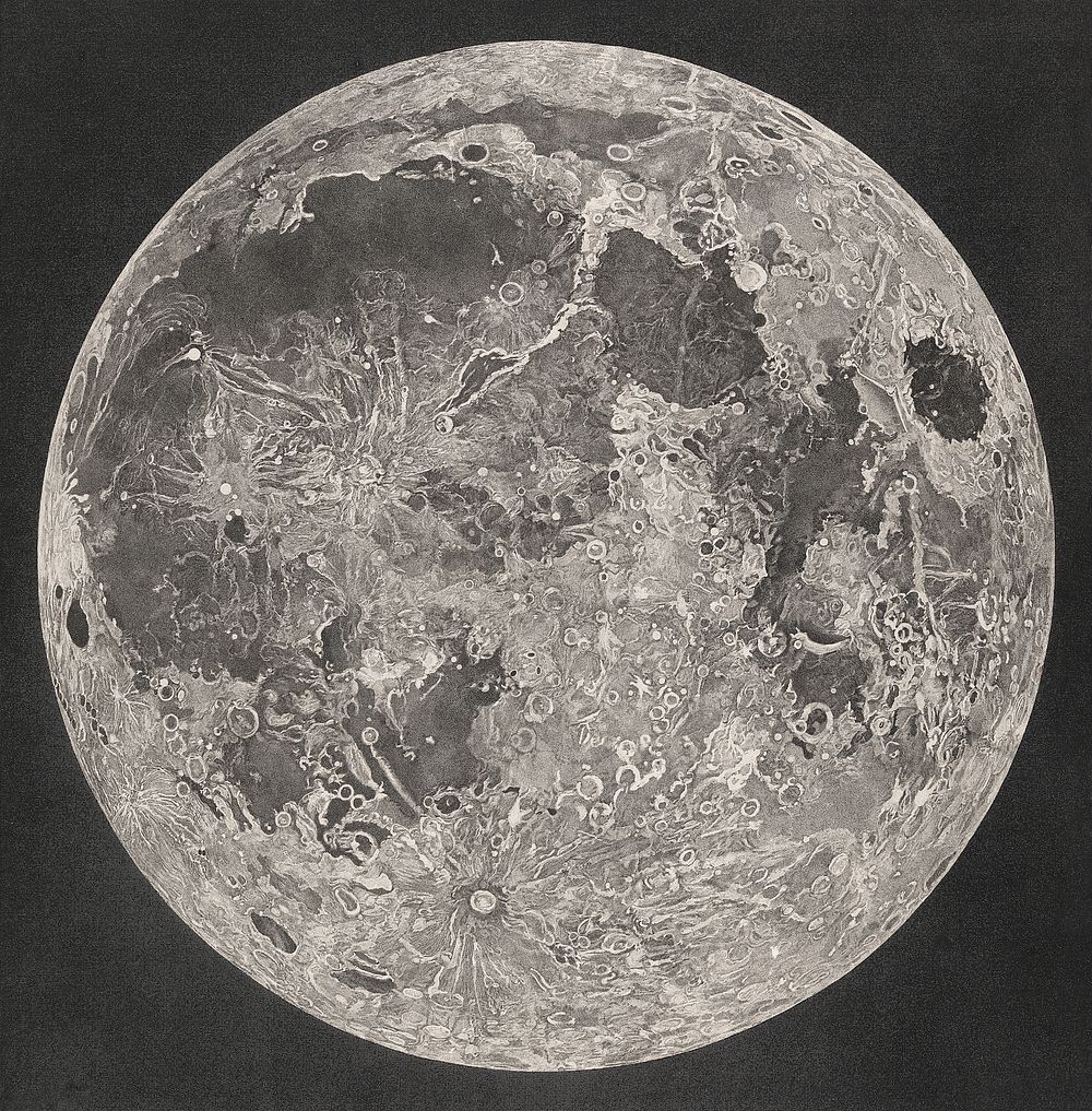 Lunar Planisphere, Flat Light (1805), Moon photo by  John Russell. Original public domain image from Yale Center for British…