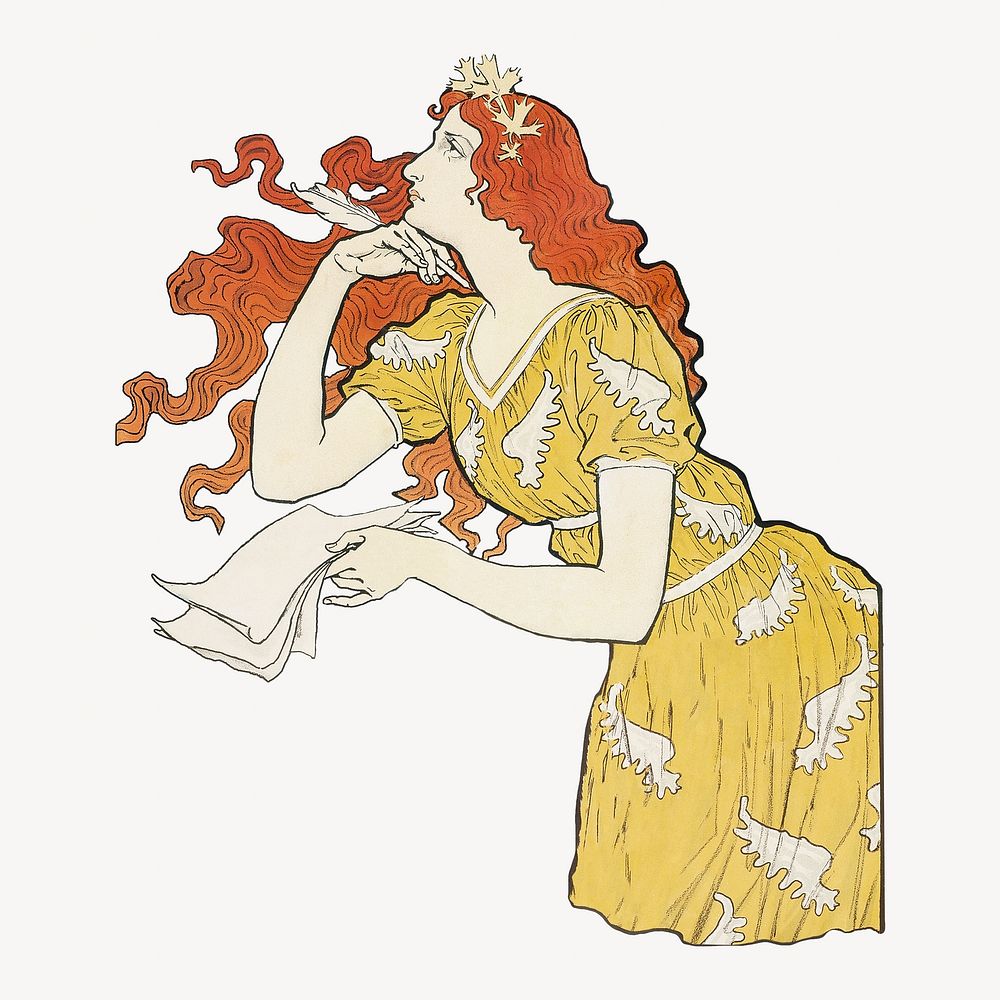 Woman in yellow dress, vintage illustration by Eugene Samuel Grasset. Remixed by rawpixel.