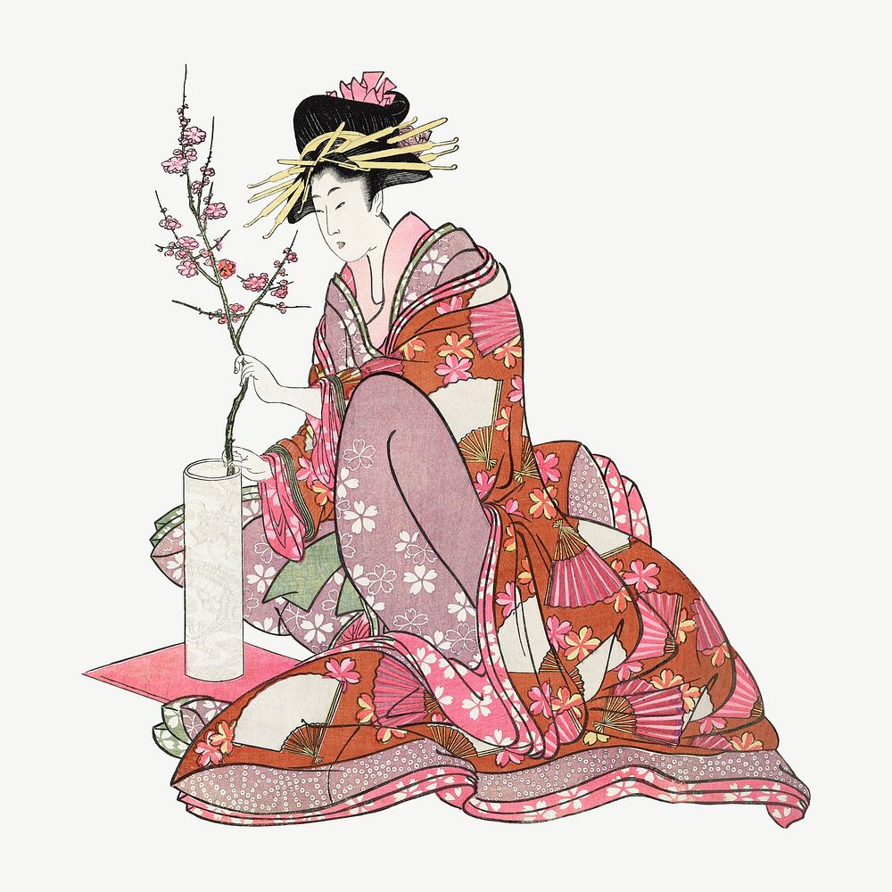Tsukasa of Ogiya, vintage Japanese woman illustration by Kitagawa Utamaro psd. Remixed by rawpixel.