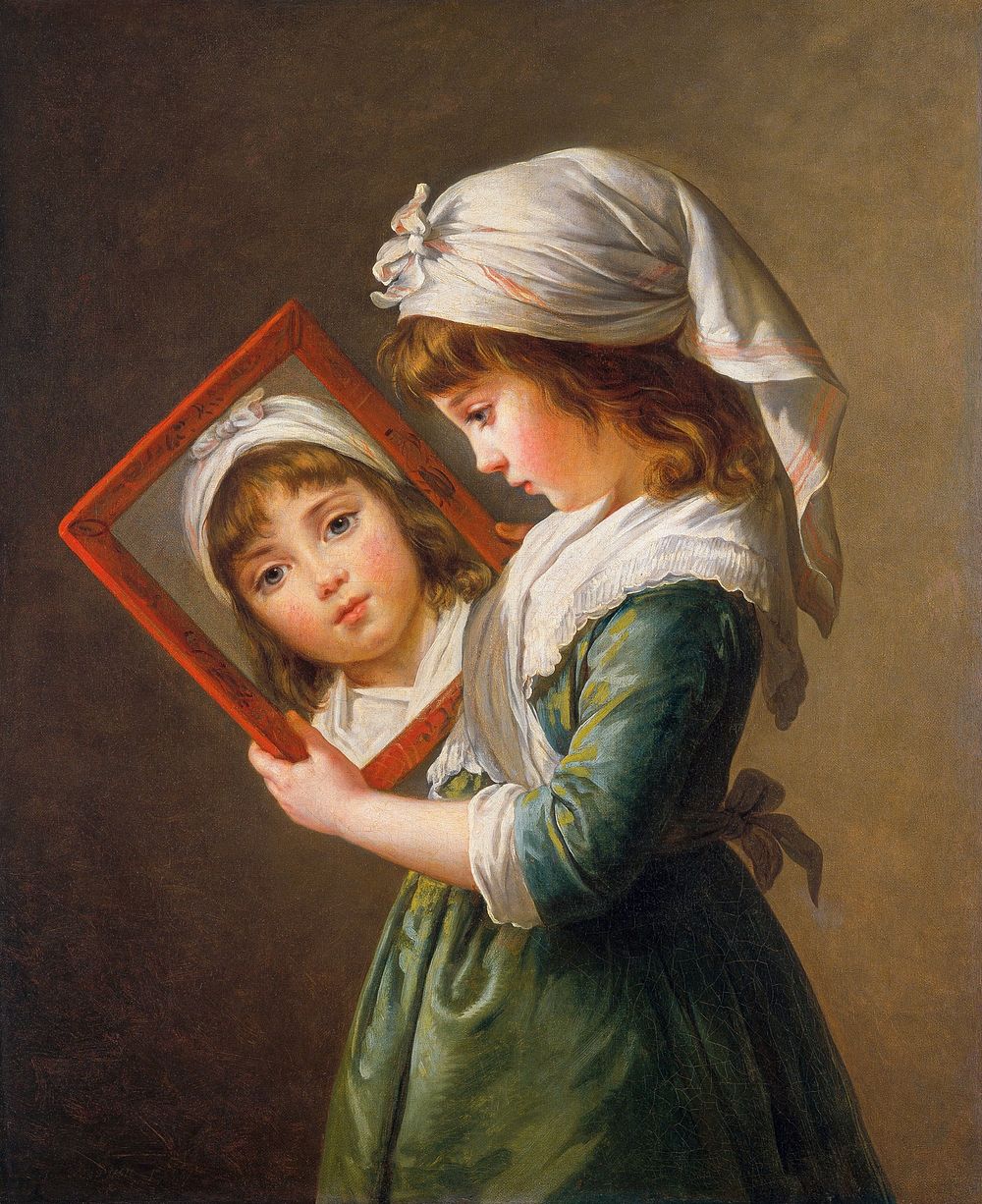 Julie Le Brun (1780&ndash;1819) Looking in a Mirror (1787), vintage little girl illustration by Elisabeth Louise…