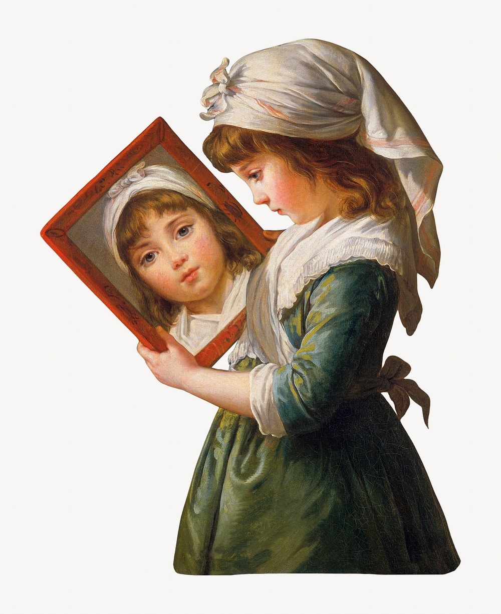 Julie Le Brun Looking in a Mirror, vintage little girl illustration by Elisabeth Louise Vig&eacute;e Le Brun. Remixed by…