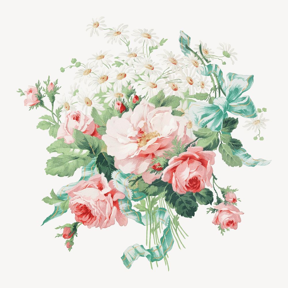 Pink roses, vintage flower illustration. Remixed by rawpixel.