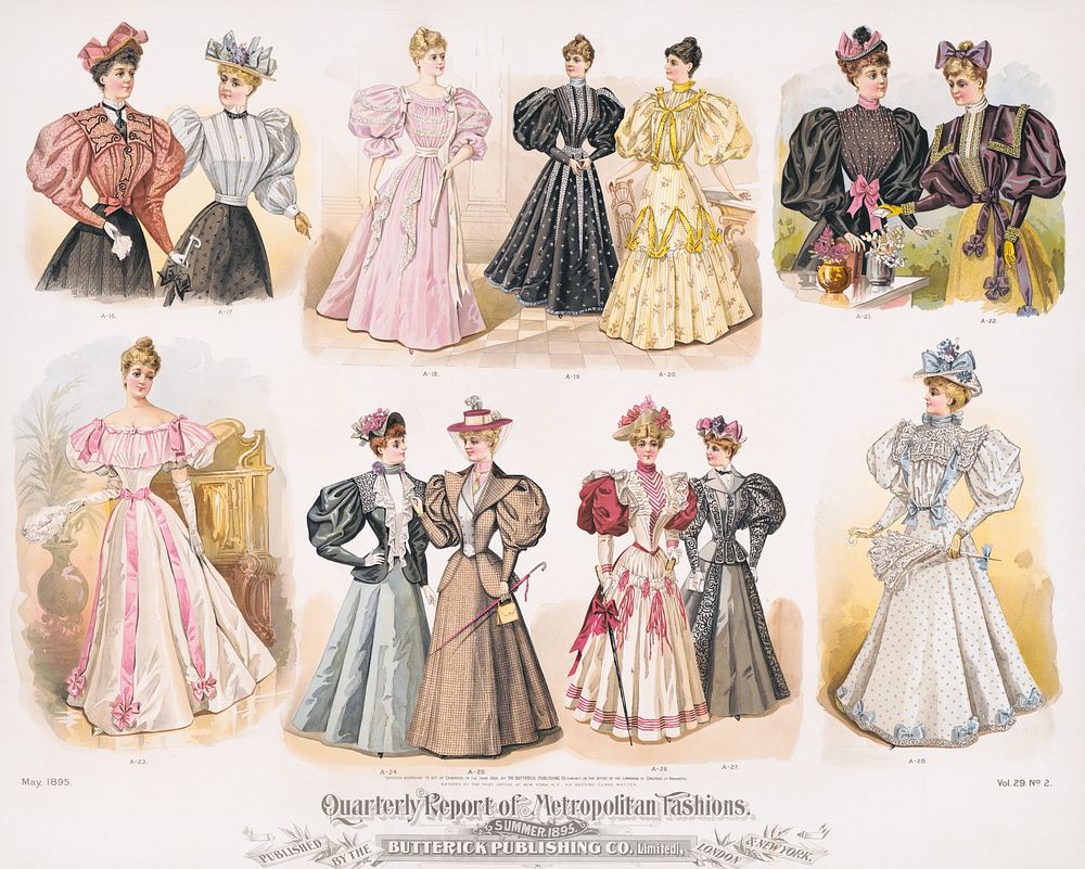 Quarterly report of metropolitan fashions. Summer (1895), Victorian era women's fashion illustration. Original public domain…