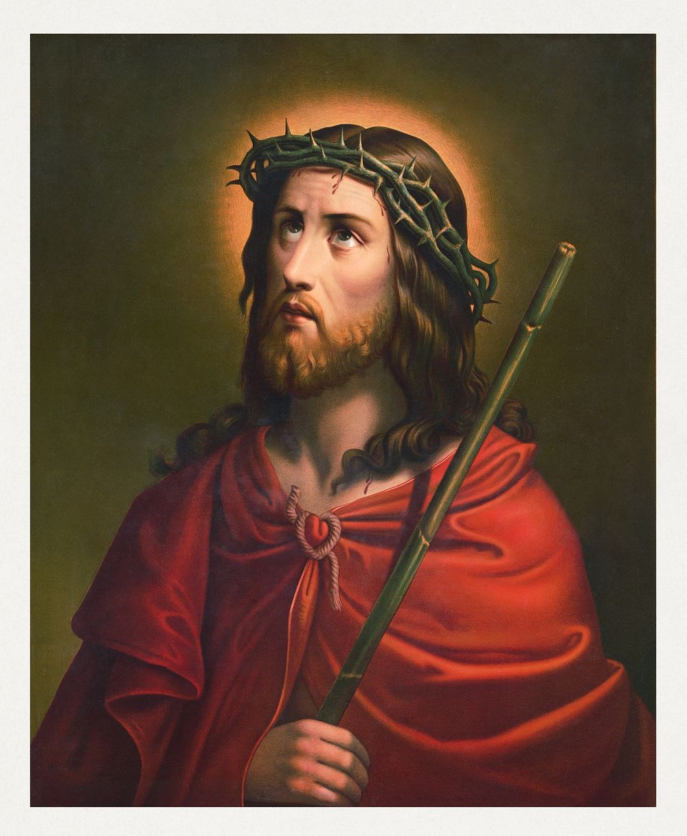 Jesus with crown of thorns (1890), vintage religious illustration. Original public domain image from the Library of…
