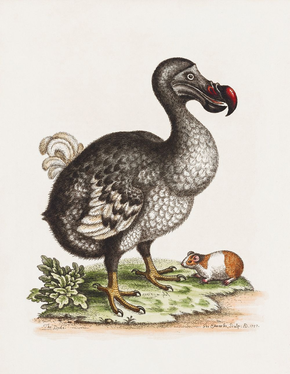 The Dodo and the Guinea Pig (1757), vintage extinct animal illustration by George Edwards; Engraver: George Edwards.…