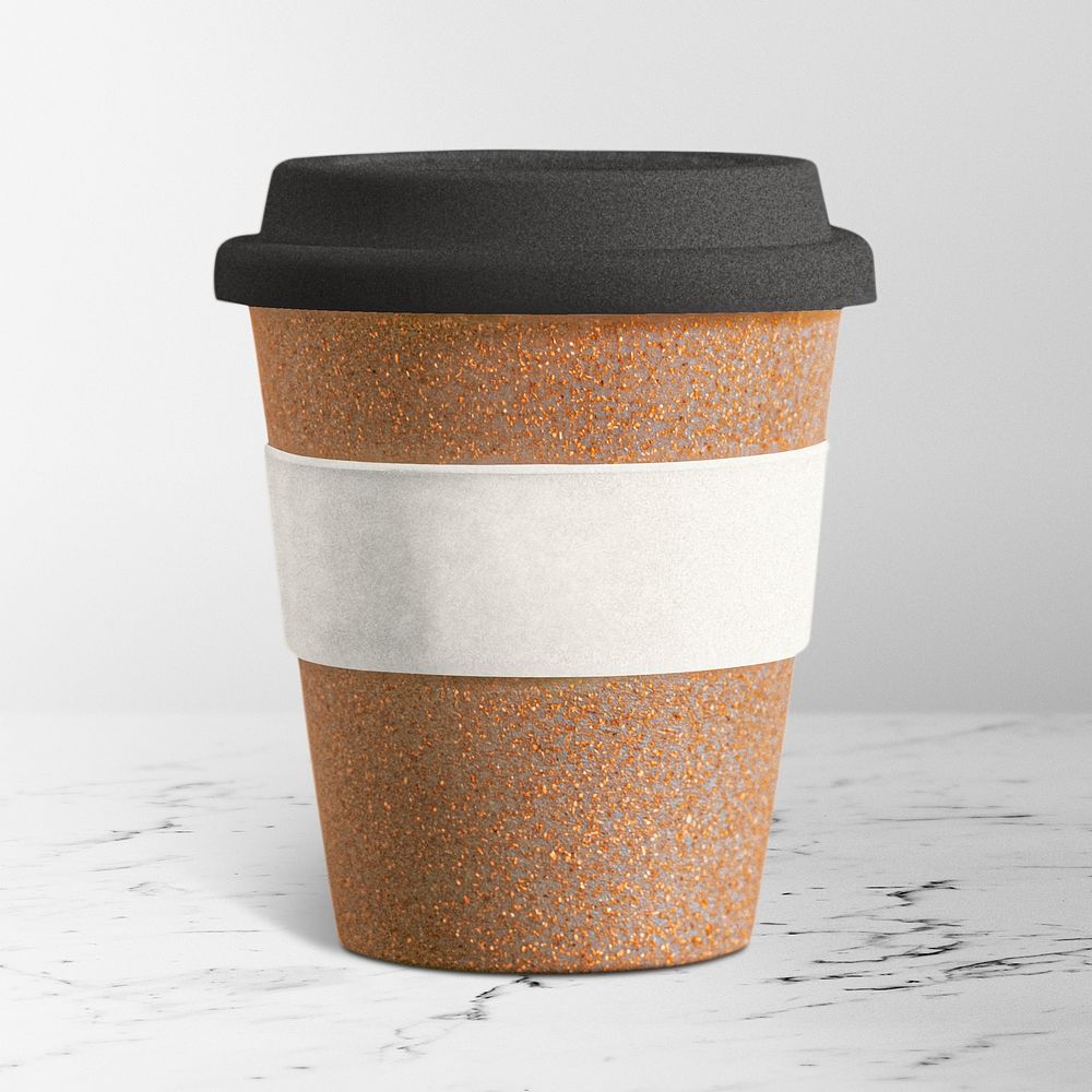 Paper coffee cup with label