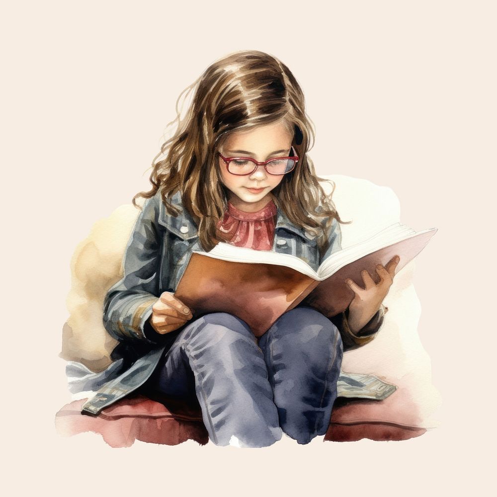 Reading portrait sitting glasses. AI generated Image by rawpixel.