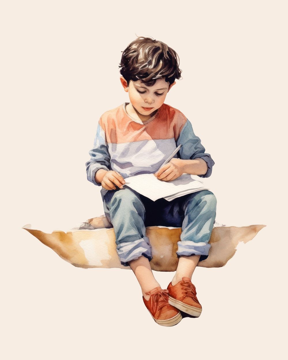Sitting child paper boy. AI generated Image by rawpixel.