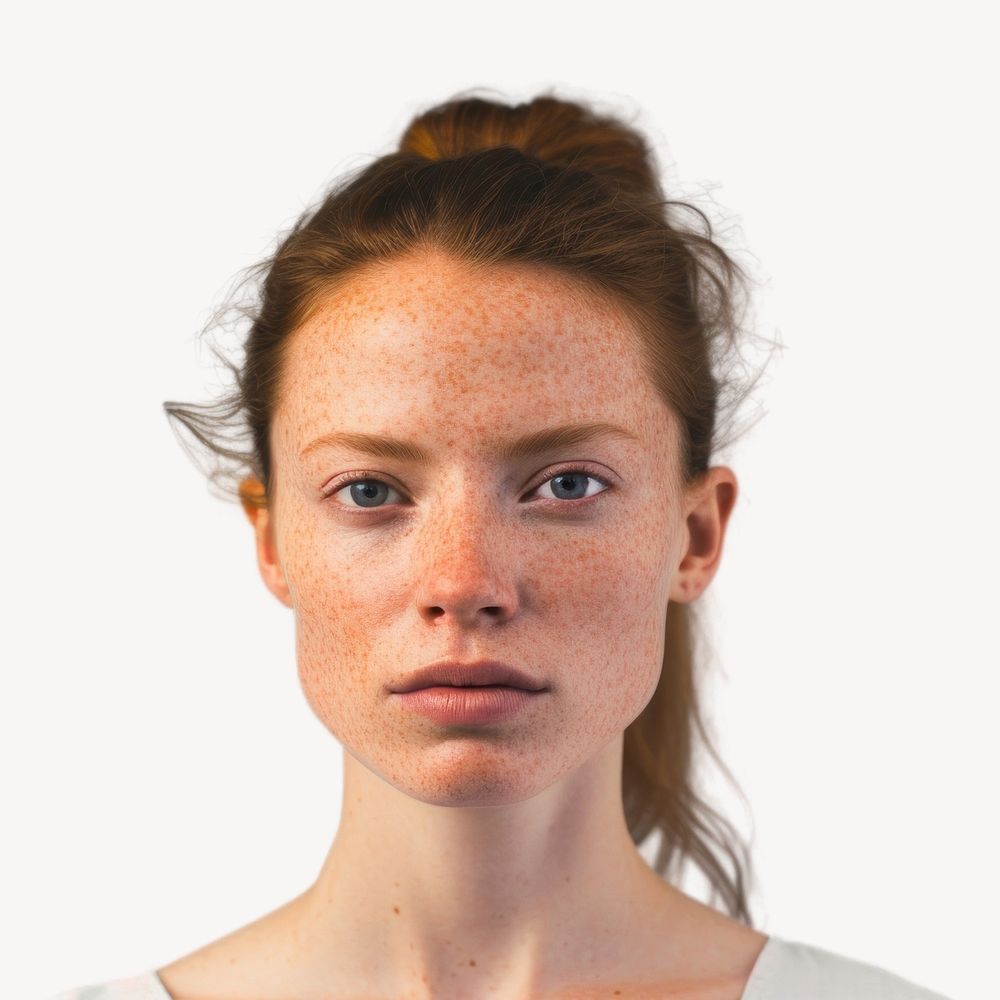 Portrait freckle adult woman. 