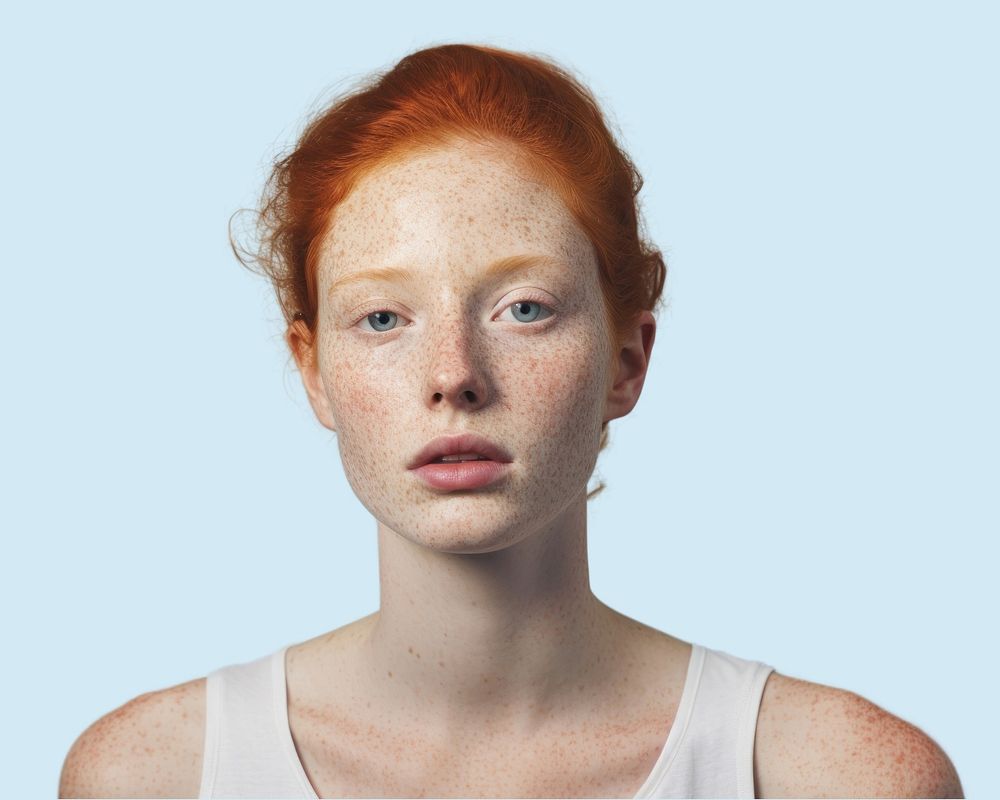 Portrait freckle adult woman. AI generated Image by rawpixel.