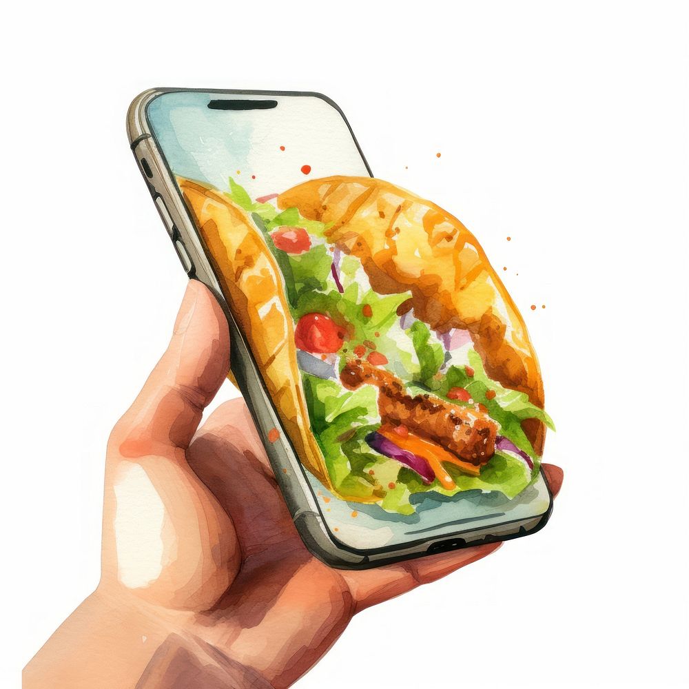 Holding phone food hand. AI generated Image by rawpixel.