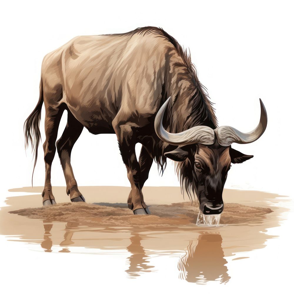Wildebeest livestock wildlife drinking. AI generated Image by rawpixel.