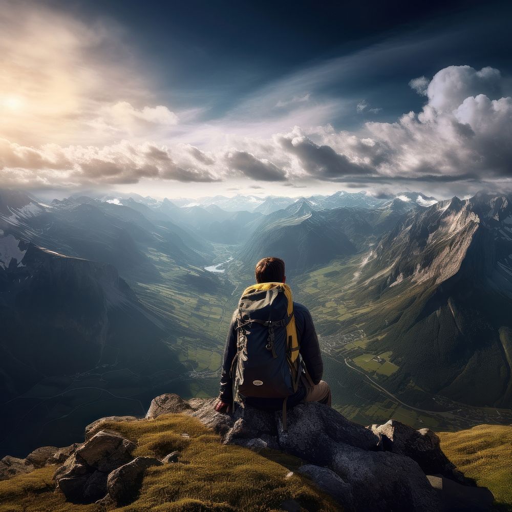Backpack adventure mountain outdoors. AI generated Image by rawpixel.