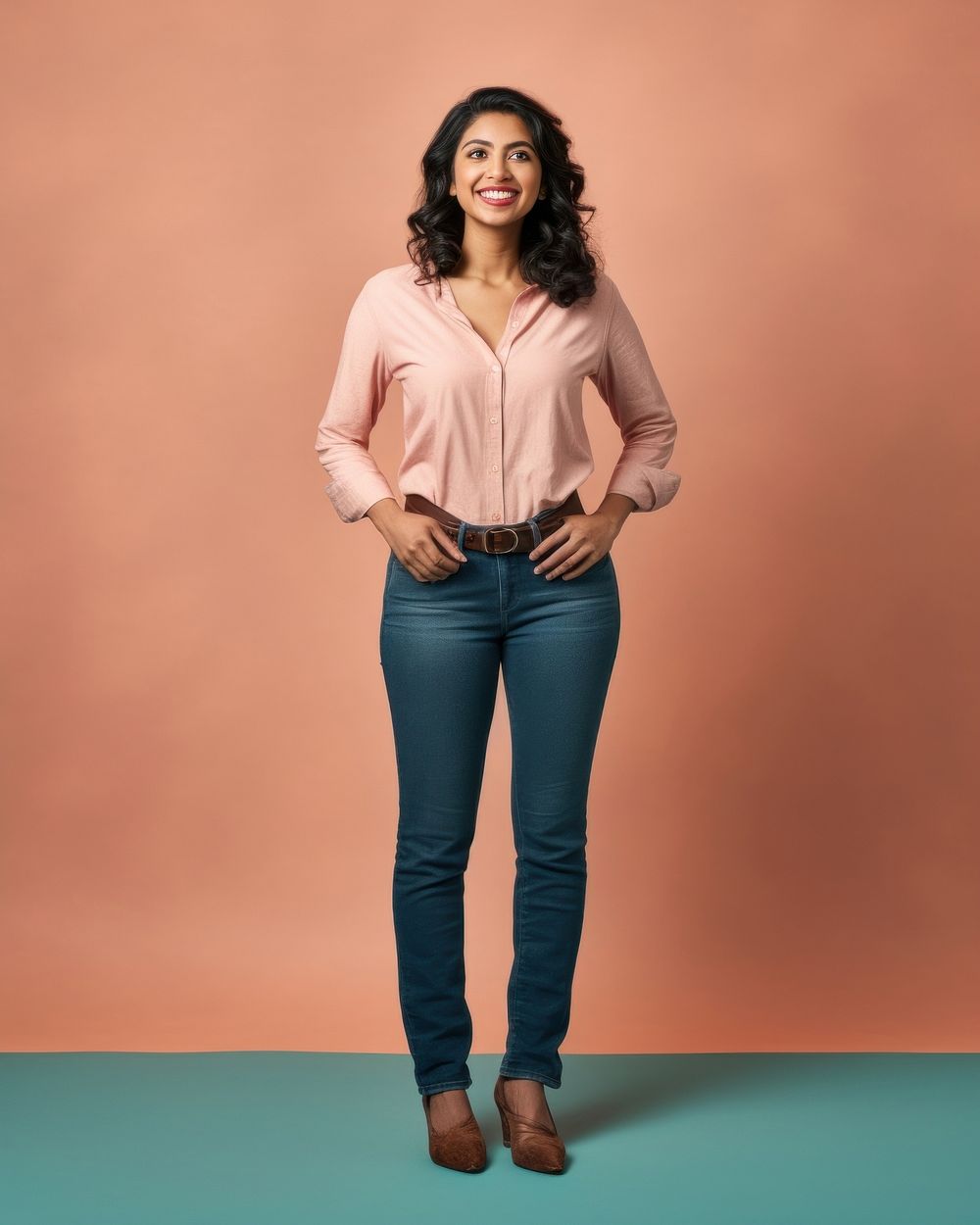Standing blouse sleeve jeans. AI generated Image by rawpixel.