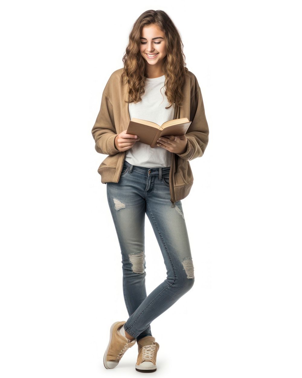 Reading jacket jeans denim. AI generated Image by rawpixel.
