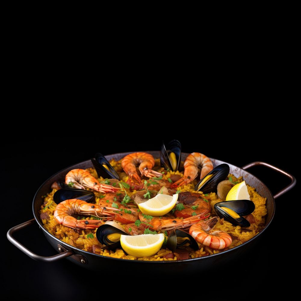 Paella food pan crustacean. AI generated Image by rawpixel.