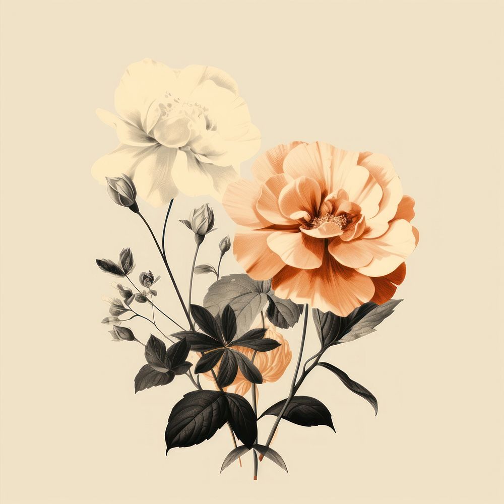 Flower drawing plant rose. AI generated Image by rawpixel.