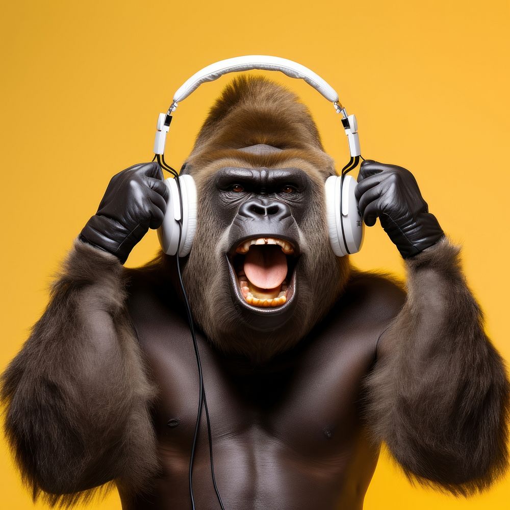 Headphones headset monkey mammal. AI generated Image by rawpixel.