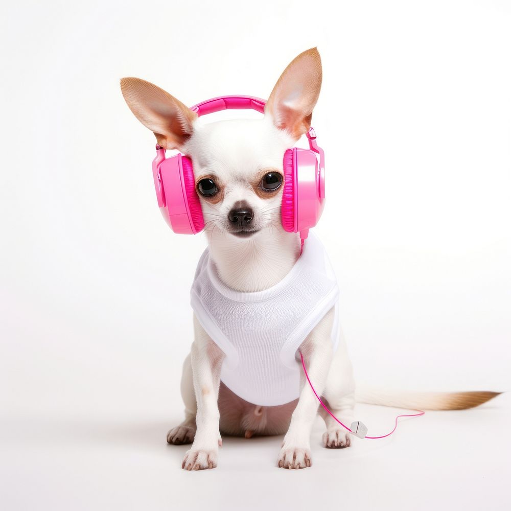 Chihuahua headphones mammal dog. AI generated Image by rawpixel.