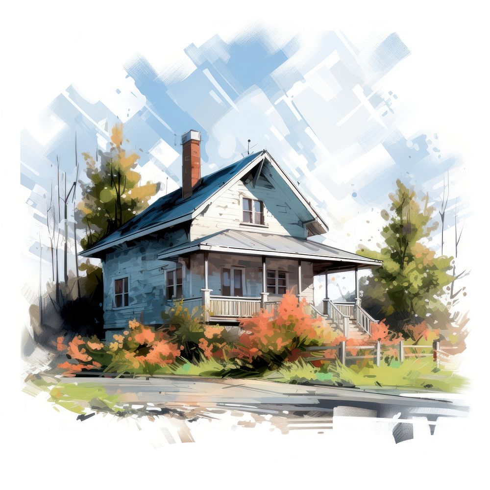 Architecture building outdoors painting. AI generated Image by rawpixel.