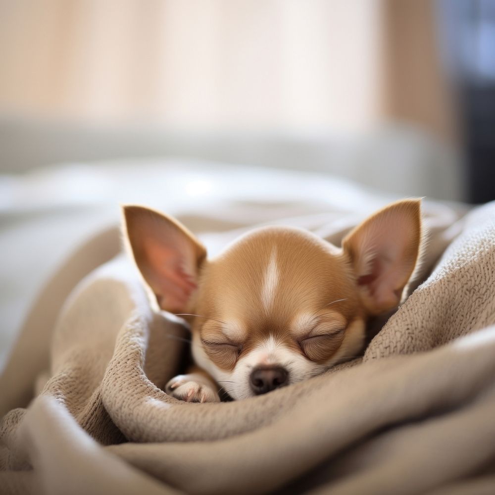 Chihuahua dog sleeping blanket. AI generated Image by rawpixel.
