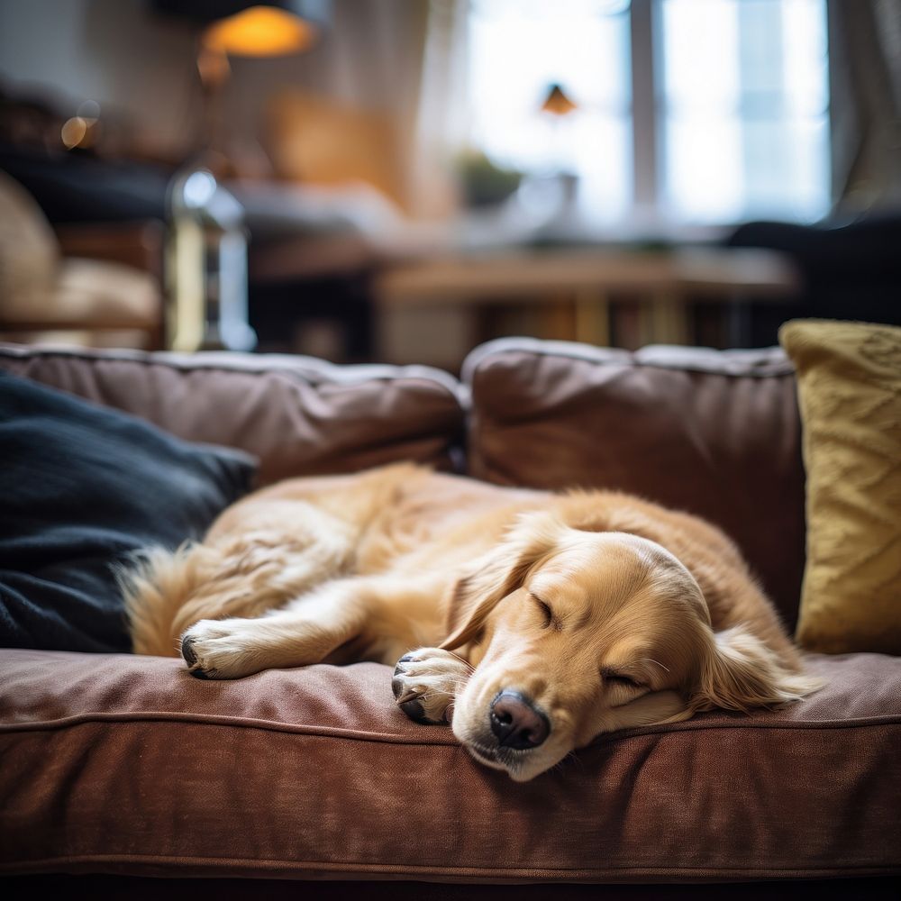Sleeping dog retriever furniture. AI generated Image by rawpixel.