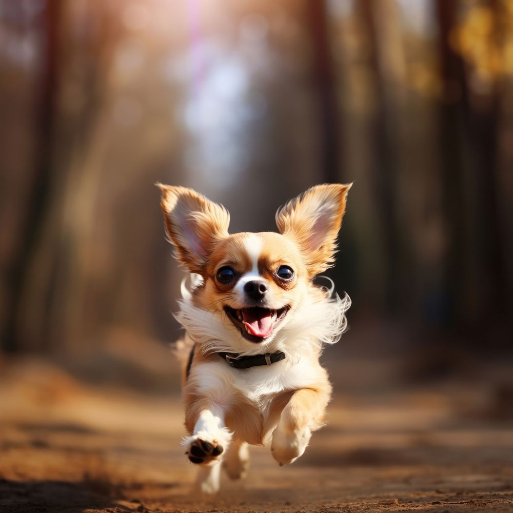 Chihuahua dog papillon running. 