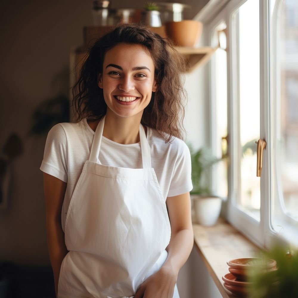 Kitchen adult smile apron. AI generated Image by rawpixel.