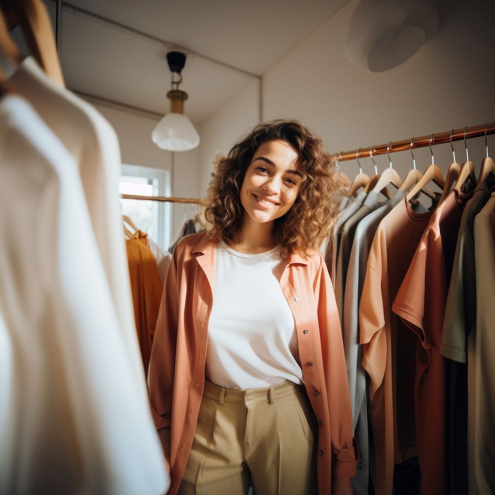 Standing boutique smiling female. 