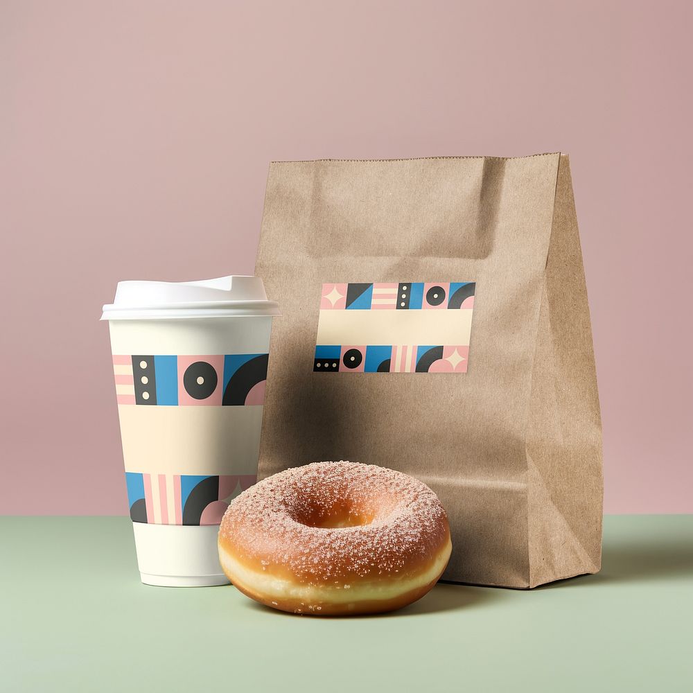 Coffee cup and donut breakfast