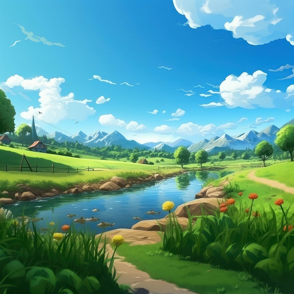 Landscape outdoors cartoon scenery. AI generated Image by rawpixel.