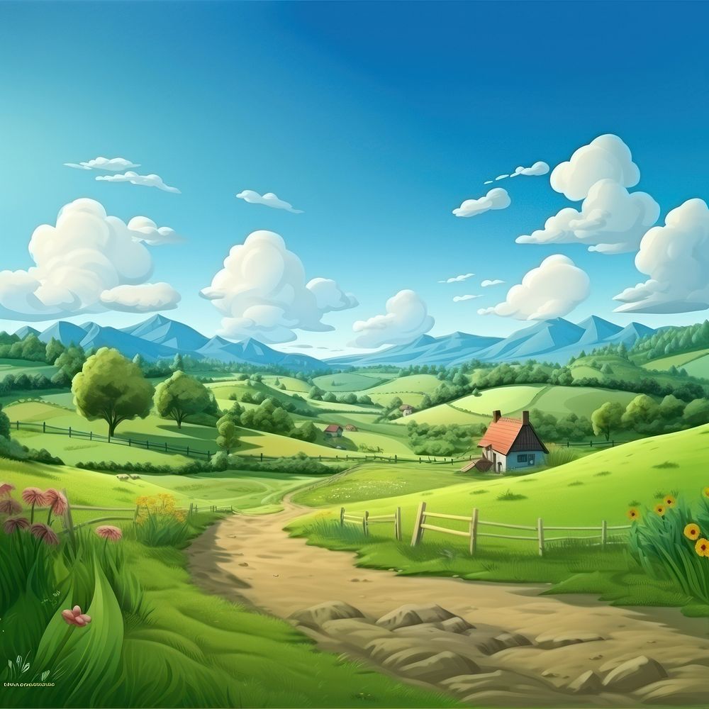 Landscape countryside grassland panoramic. AI generated Image by rawpixel.