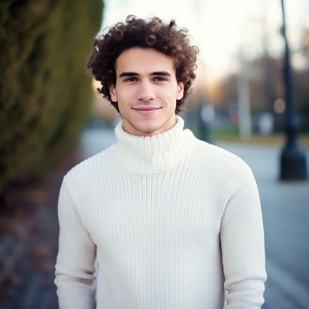 Sweater portrait outdoors smiling. 