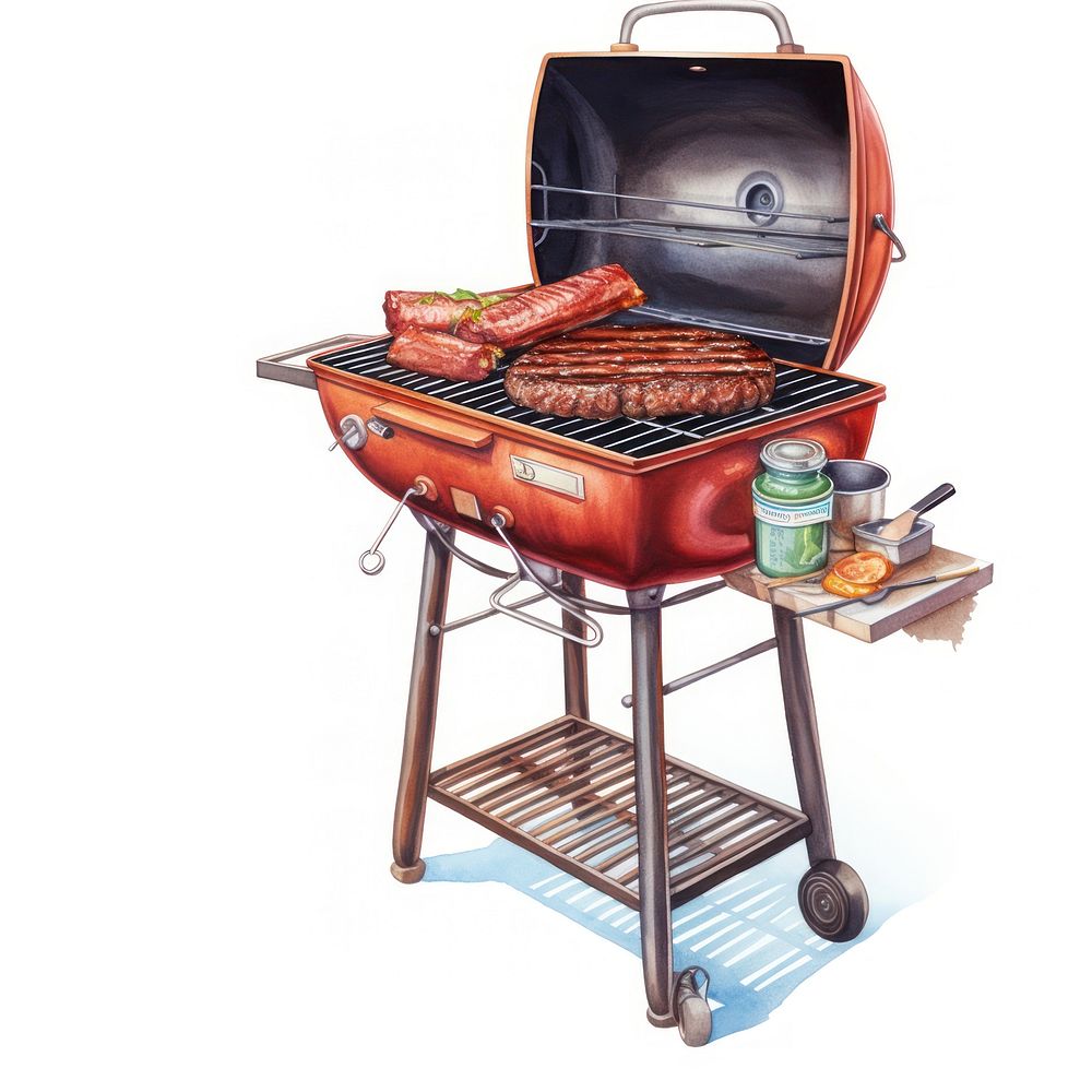 Grilling meat bbq white background. AI generated Image by rawpixel.