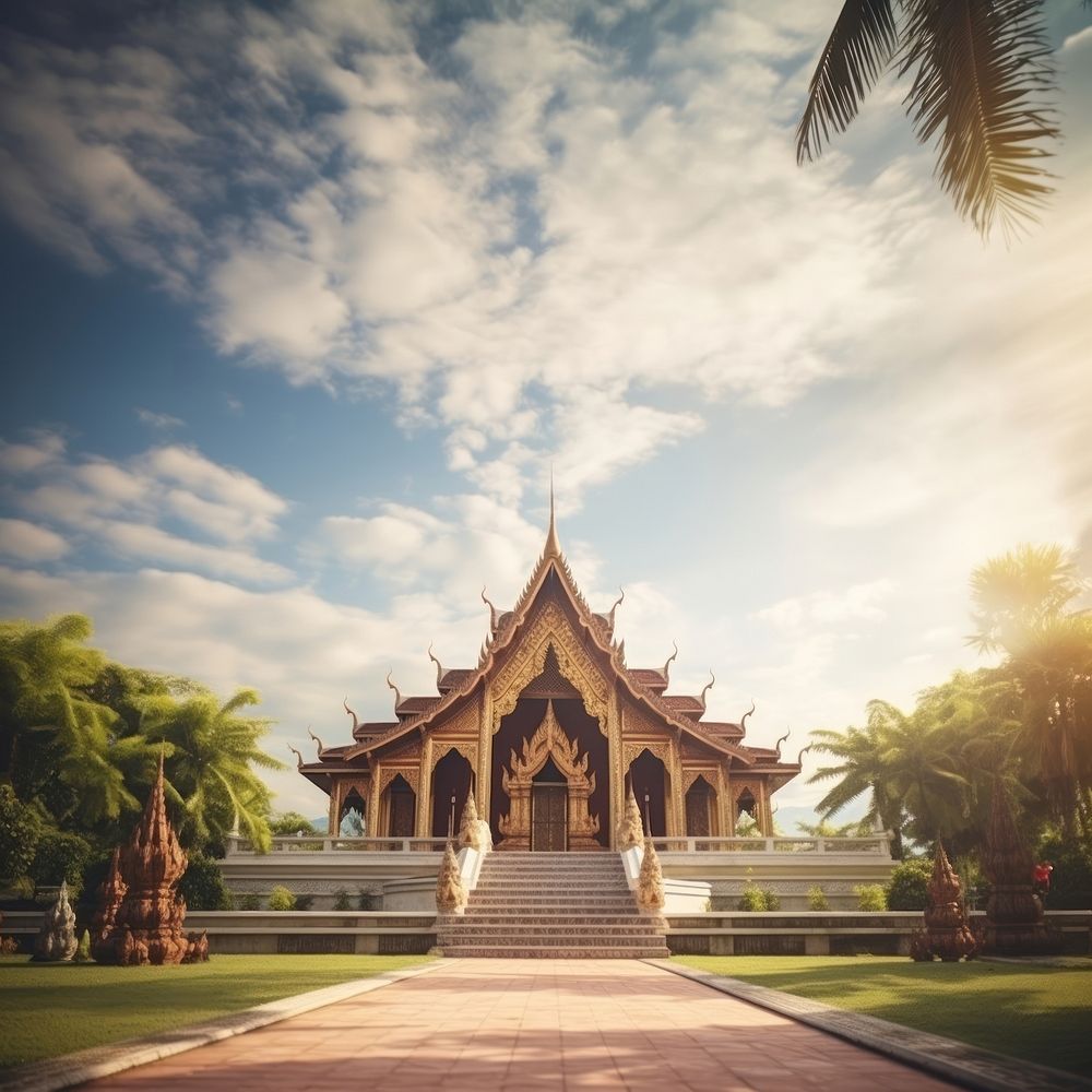 Temple architecture building outdoors. AI generated Image by rawpixel.