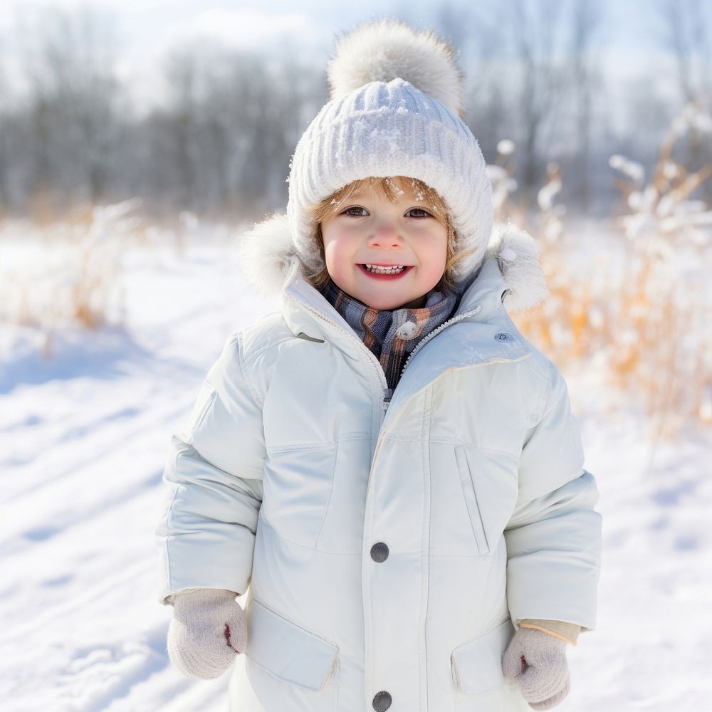 Coat snow cheerful portrait. 