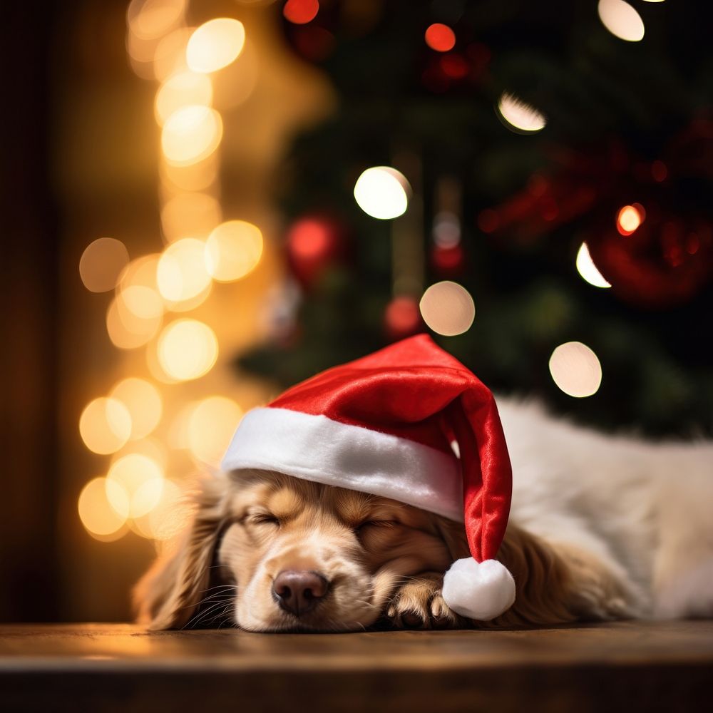 Dog christmas sleeping mammal. AI generated Image by rawpixel.