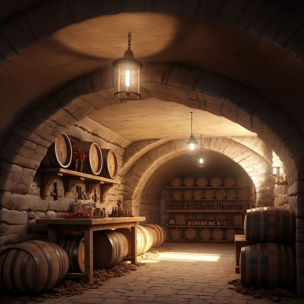 Wine cellar architecture wine cellar. AI generated Image by rawpixel.