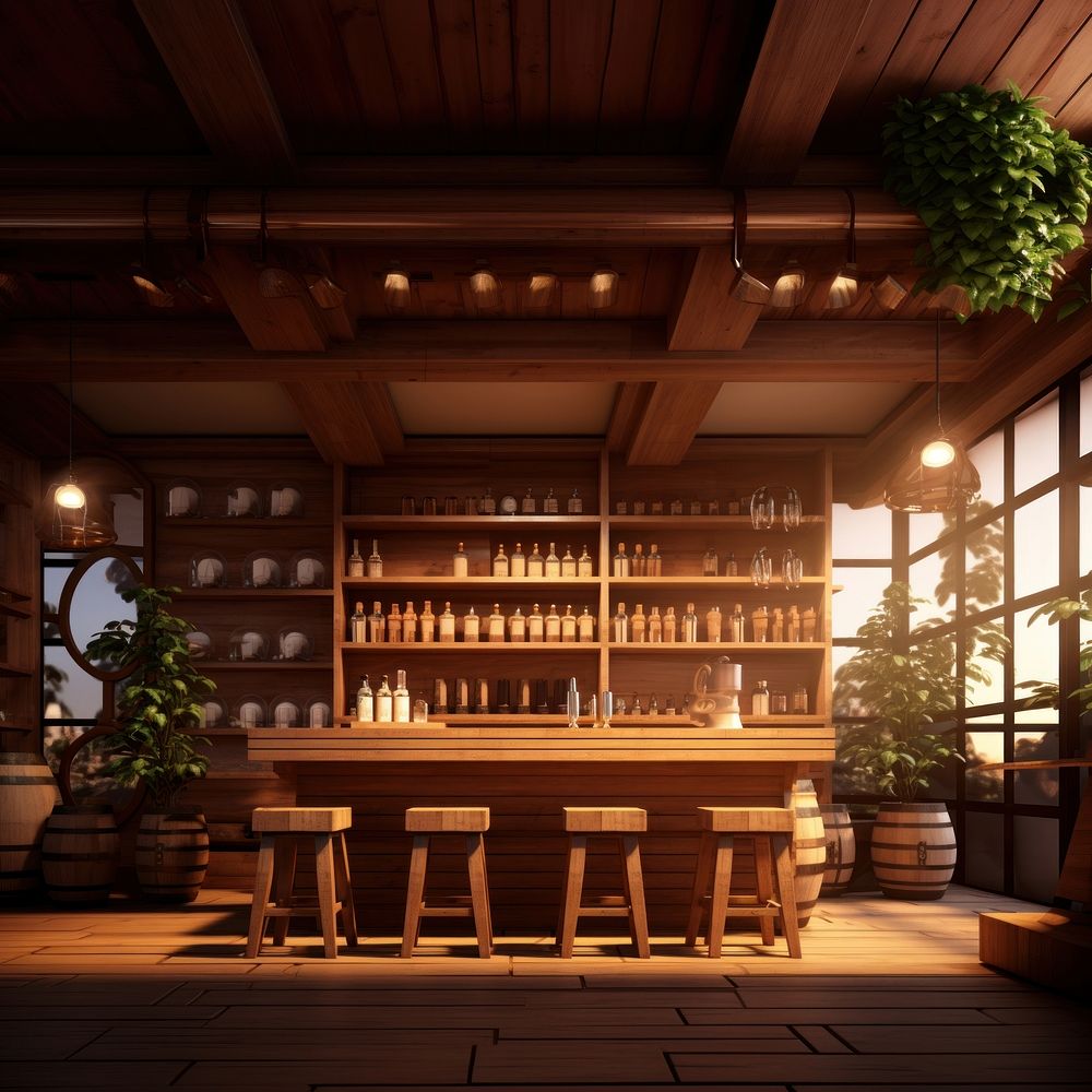 Wood lighting room bar. AI generated Image by rawpixel.