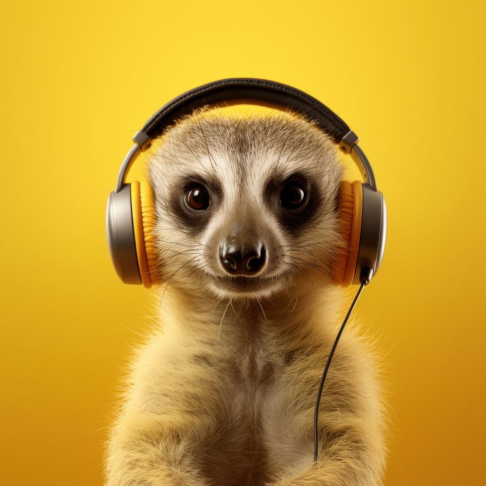 Headphones meerkat wildlife animal. AI generated Image by rawpixel.