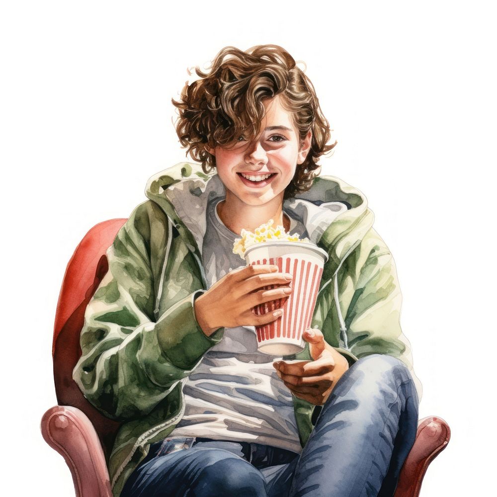 Portrait sitting holding popcorn. AI generated Image by rawpixel.