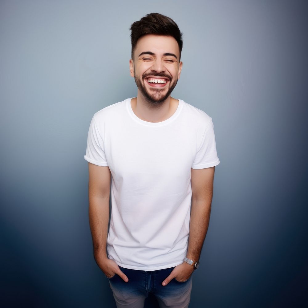 Portrait t-shirt laughing smile. AI generated Image by rawpixel.