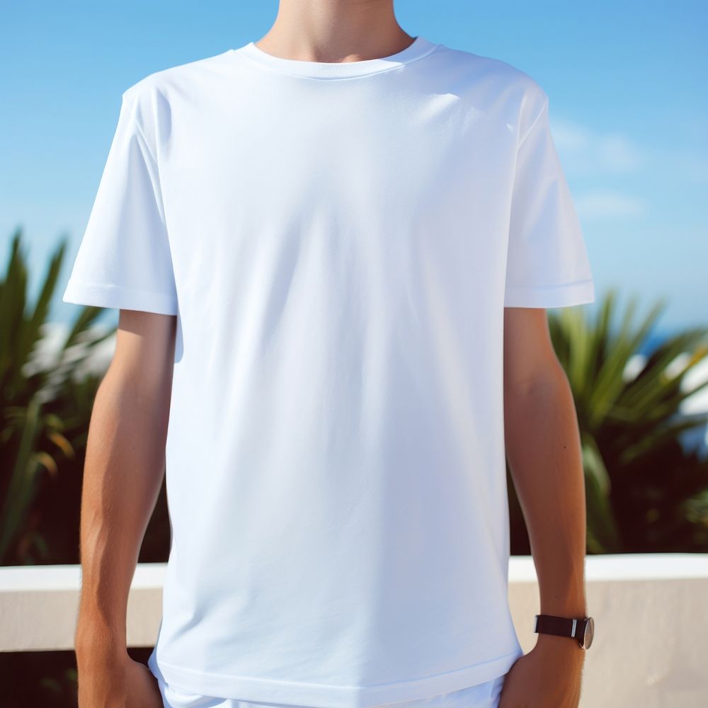 T-shirt outdoors sleeve white. AI generated Image by rawpixel.