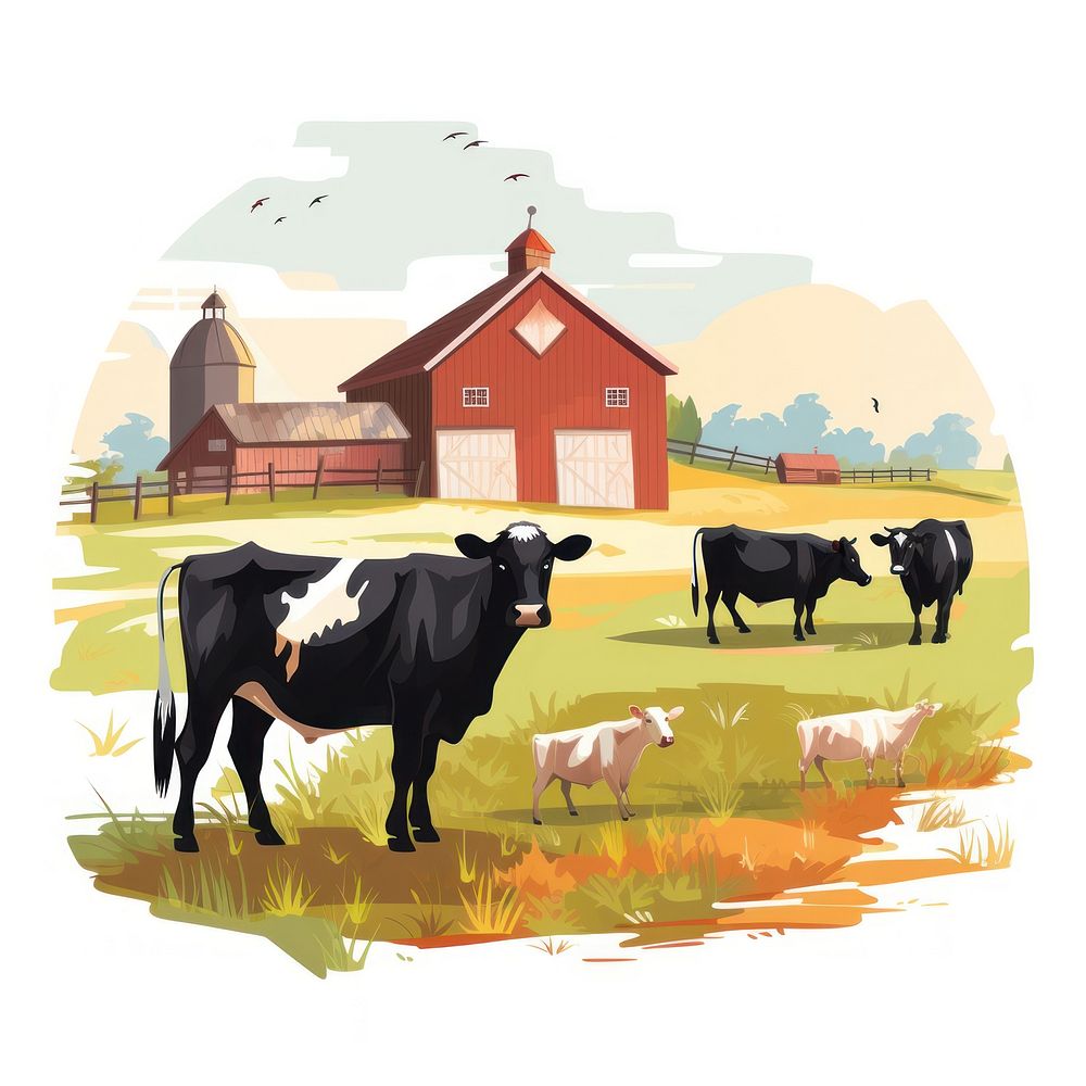 Farm cow architecture livestock. AI generated Image by rawpixel.
