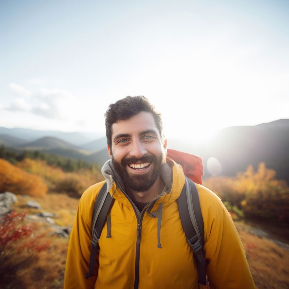 Hiking adventure mountain portrait. 