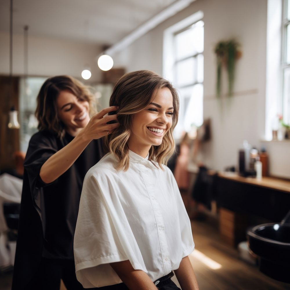 Hairdresser hairstyle togetherness happiness. 