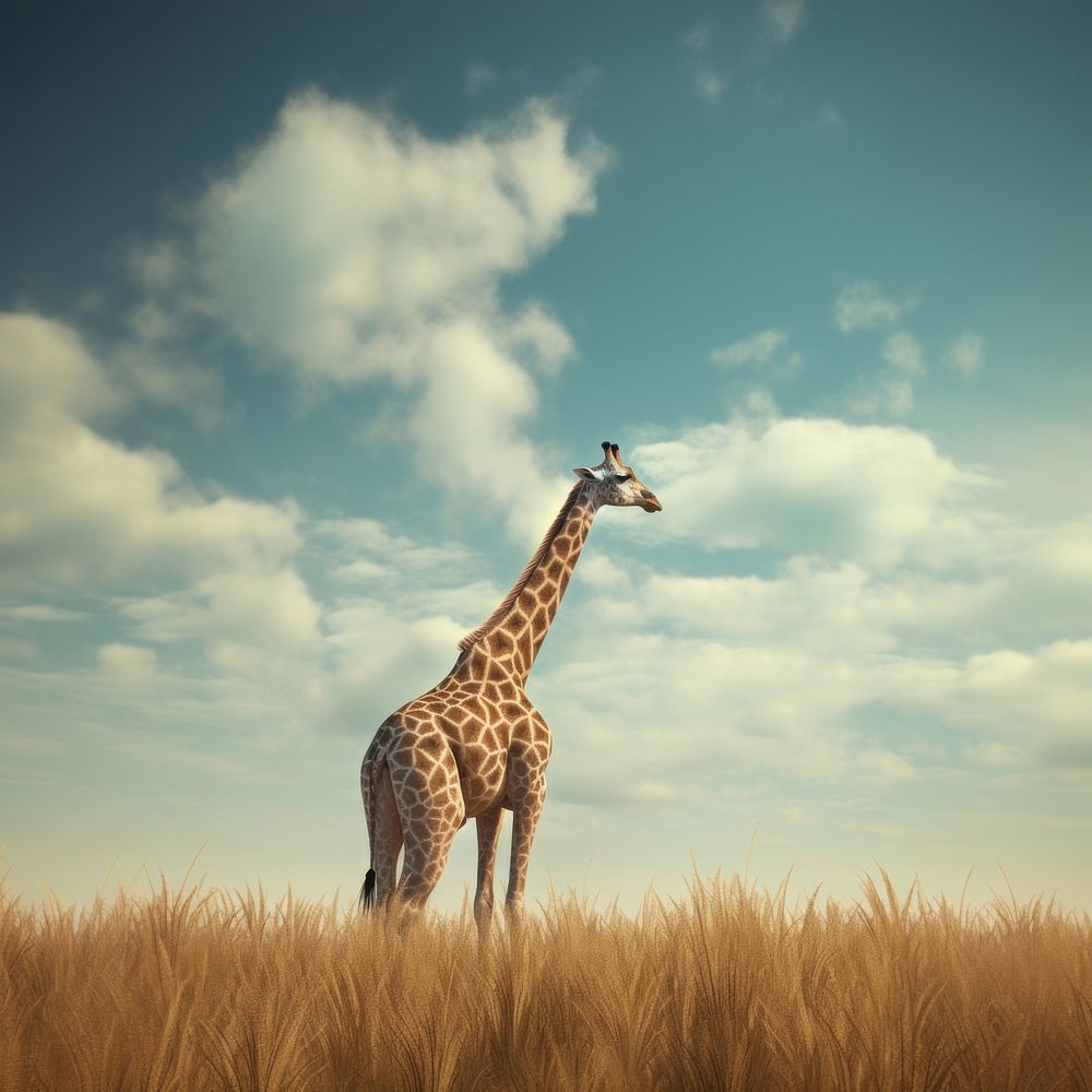 Giraffe field grassland wildlife. AI generated Image by rawpixel.