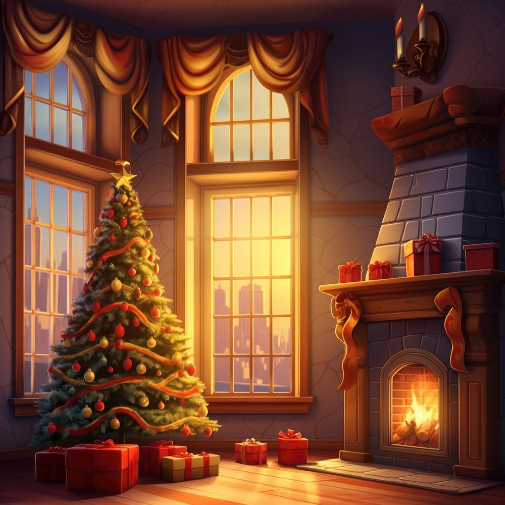 Fireplace christmas window hearth. AI generated Image by rawpixel.